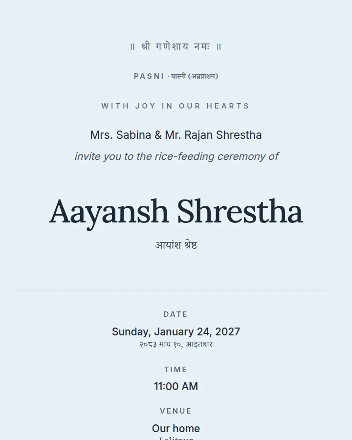 Himalayan Dawn — invitation design